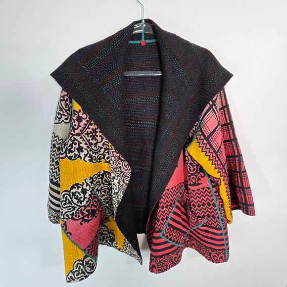 Mieko Mintz Short Kantha Open Kimono Jacket Reversible Lagenlook OS - Picture 1 of 11